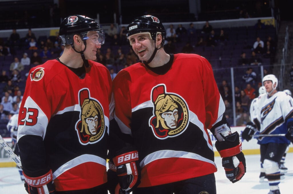 Radek Bonk and Karel Rachunek celebrate